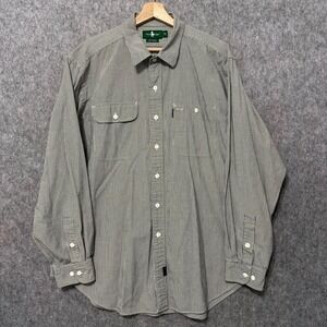 Hunt Club Mens XL Long Sleeve Button Up Shirt Striped Cotton Workwear Grey White